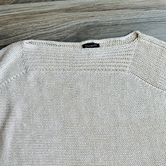 Talbots Linen Cap Sleeve Oversized Pullover Beige Knit Sweater Top - Size S - Picture 3 of 11